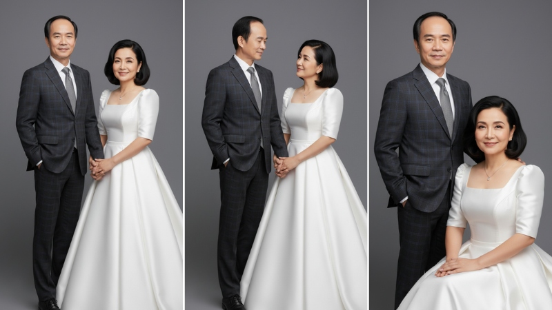 Prompt tạo ảnh cưới cho bố mẹ nhẹ nhàng, tình cảm