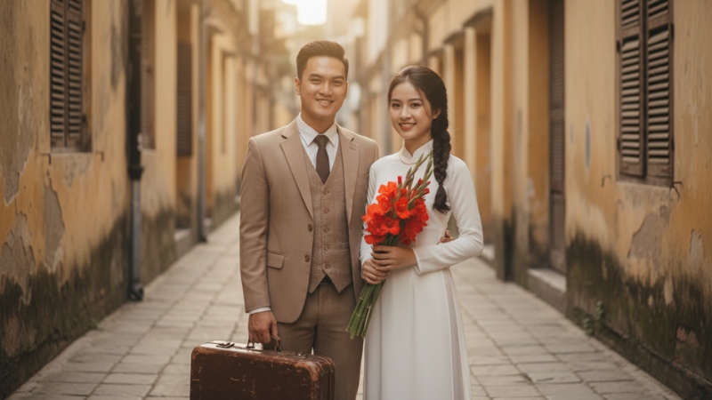 Prompt tạo ảnh cưới AI phong cách Việt Nam hoài cổ