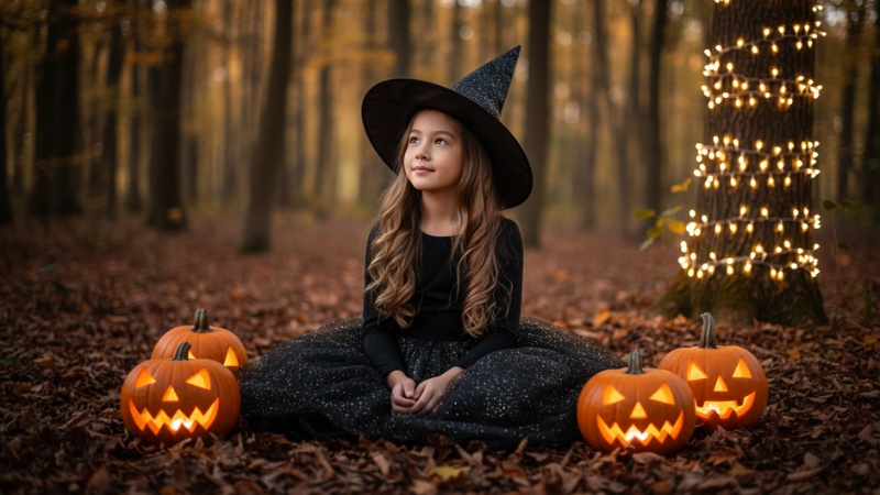 Prompt tạo ảnh Halloween cho bé gái hóa thân thành cô phù thủy nhỏ