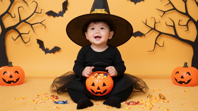 Câu lệnh ghép ảnh Halloween cho bé hóa thân thành phù thủy nhỏ dễ thương