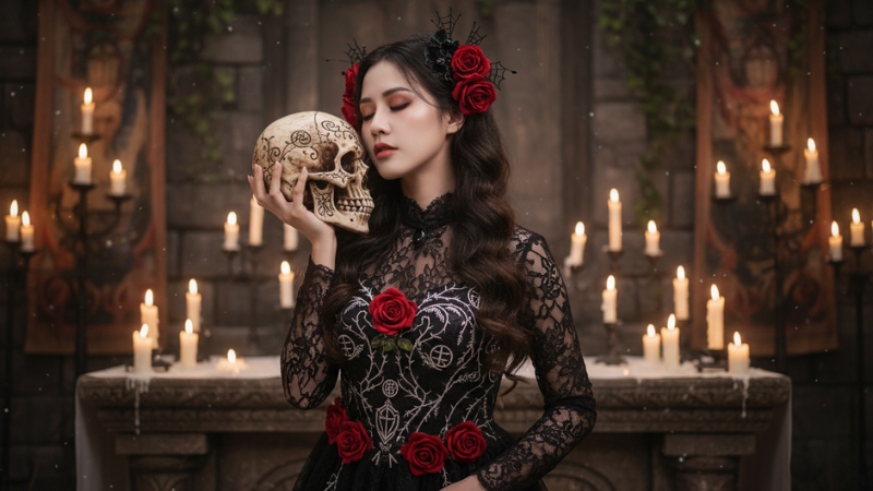 Prompt tạo ảnh Halloween quý cô xinh đẹp, kiêu sa