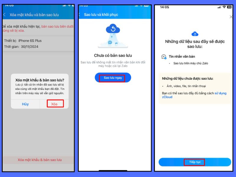 Các bước Xóa mật khẩu và Sao lưu