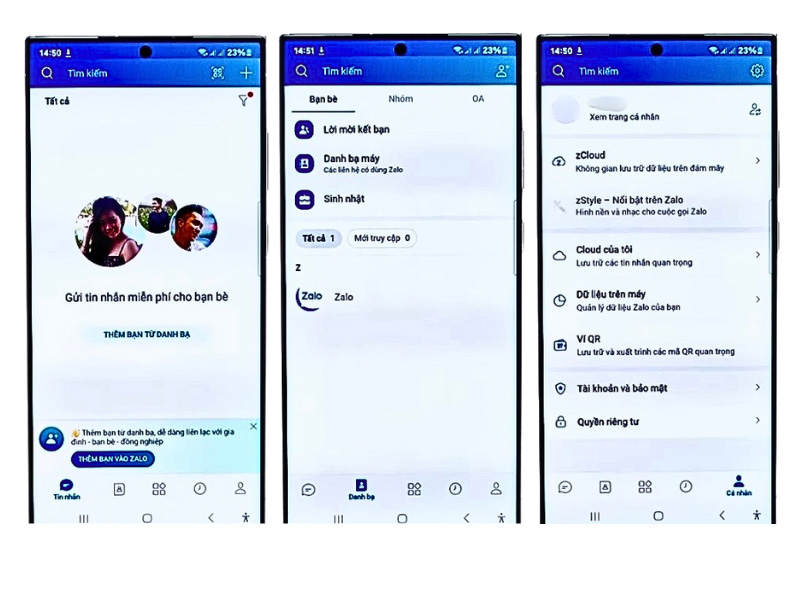 Giao diện hoạt động trên Zalo