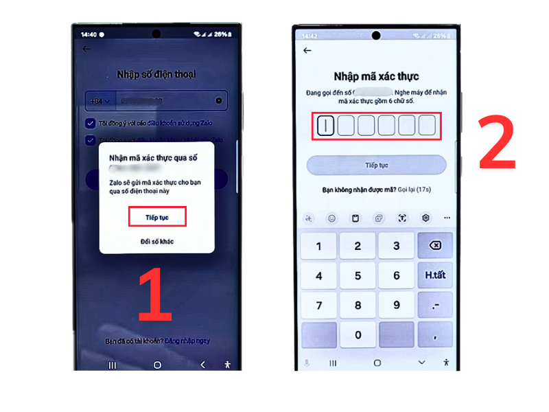 Nhập mã xác thực từ Zalo