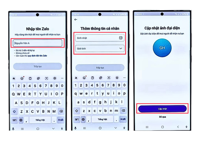 Điền thông tin cá nhân và cập nhập ảnh đại diện