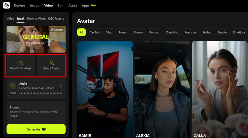 tai-anh-len-hoac-chon-avatar-co-san-de-tao-ai-avatar Cách tạo video AI Avatar bằng Higgsfield AI