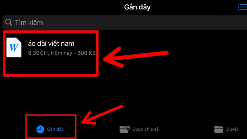 Truy cập mục Gần đây (Recents)