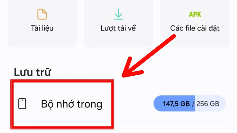 Chọn Bộ nhớ trong trên thiết bị