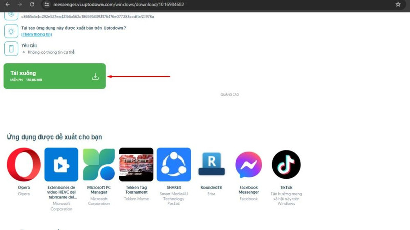 Nhấn vào nút Tải xuống để tải Messenger phiên bản cũ