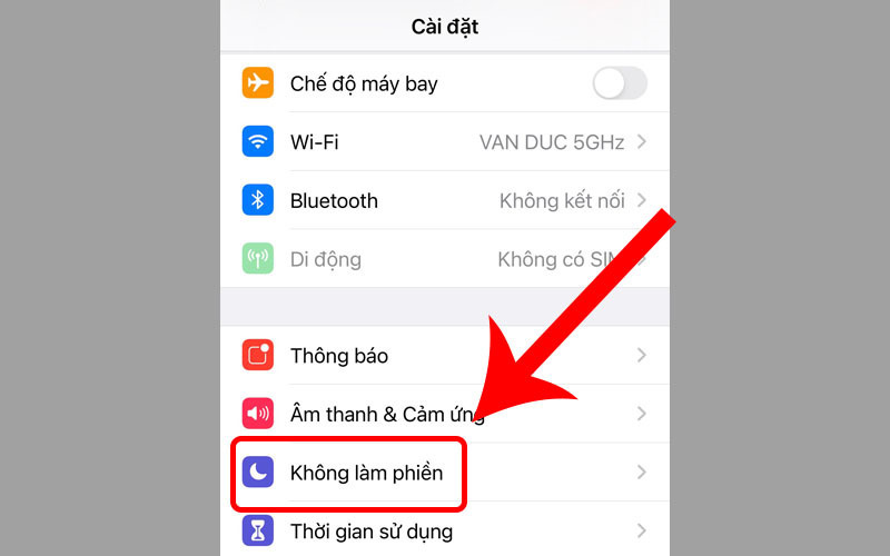 Tắt chế độ Không làm phiền trong cài đặt