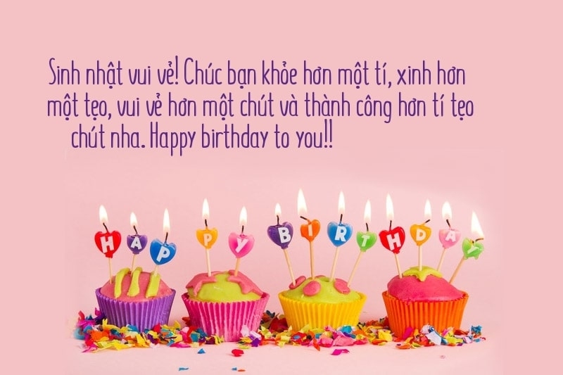 Lời chúc sinh nhật ý nghĩa trên thiệp Zalo với nến và bánh cupcake