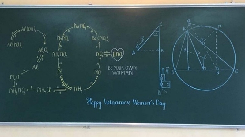 Bảng 20/10 kết hợp công thức hóa học và hình học