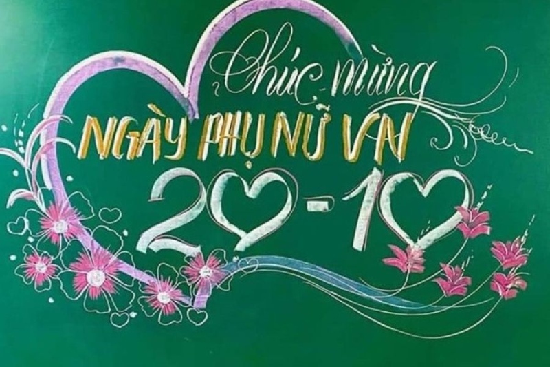 Bảng vẽ trái tim và hoa hồng chúc mừng 20/10