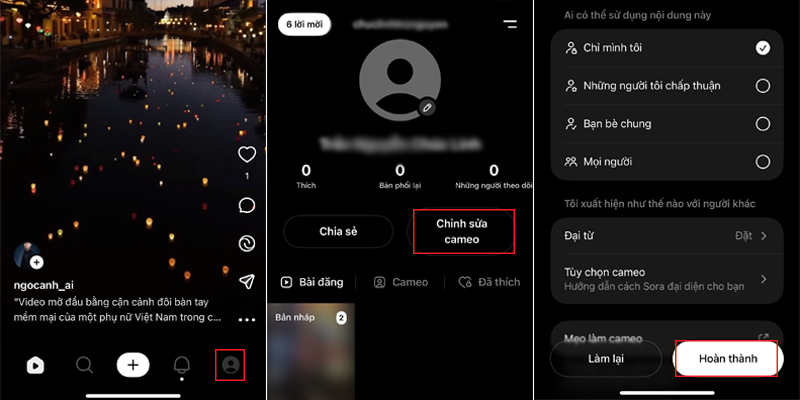 Chỉnh sửa camera trong trang cá nhân