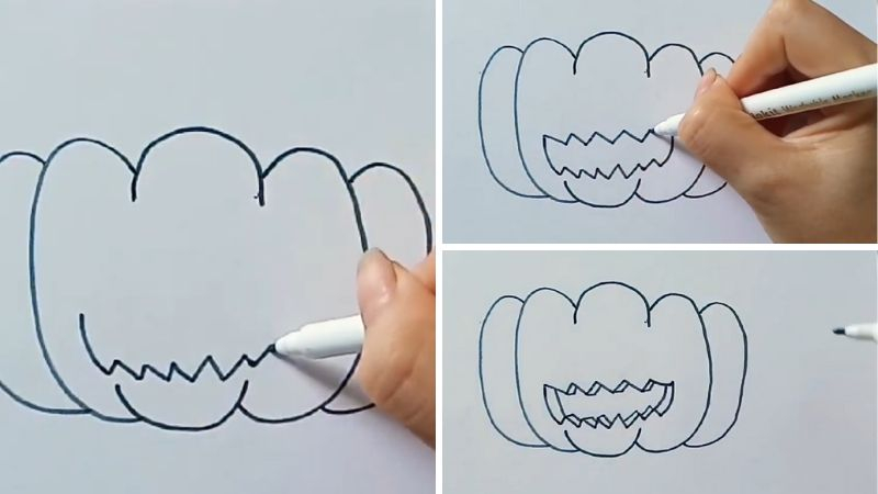 Vẽ miệng răng cưa cho bí ngô Halloween