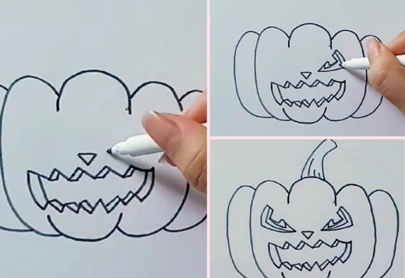 Vẽ chi tiết mắt, mũi và cuống bí ngô Halloween