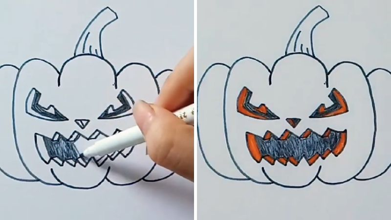 Tô màu đen cho mắt và miệng bí ngô Halloween