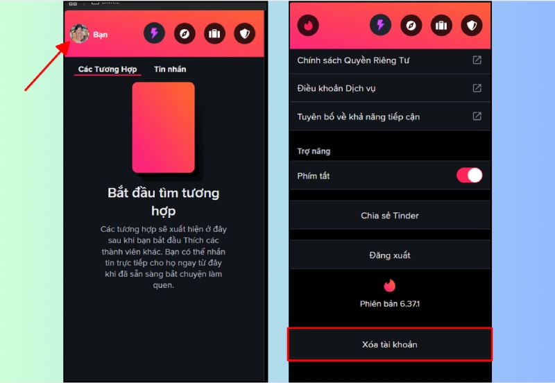 Xóa tài khoản Tinder trên giao diện máy tính
