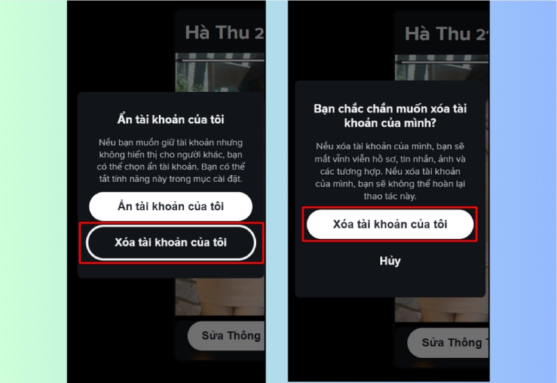 Xác nhận xóa tài khoản Tinder vĩnh viễn