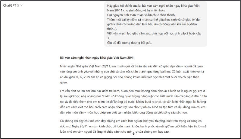 Đọc và chọn lọc nội dung bài văn sau khi chat gpt tạo bài