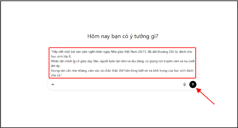 Nhập ý tưởng bài văn 20/11 vào ChatGPT