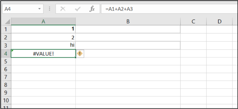 Ô Excel hiển thị lỗi #VALUE! do chứa ký tự văn bản
