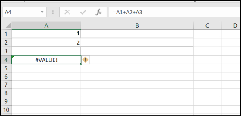 Công thức trong Excel báo lỗi #VALUE! do ô chứa khoảng trắng