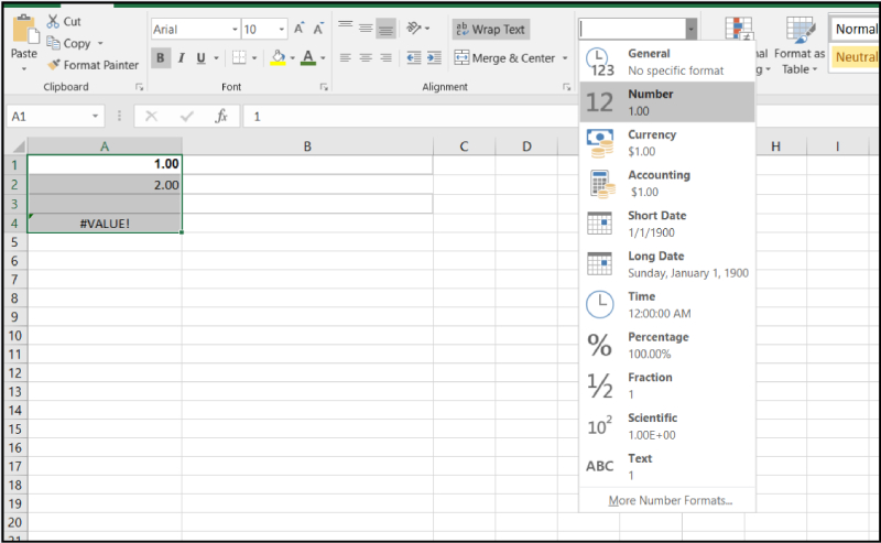 Định dạng lại kiểu dữ liệu trong Excel để sửa lỗi #VALUE!