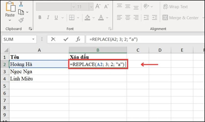 Nhập công thức hàm REPLACE