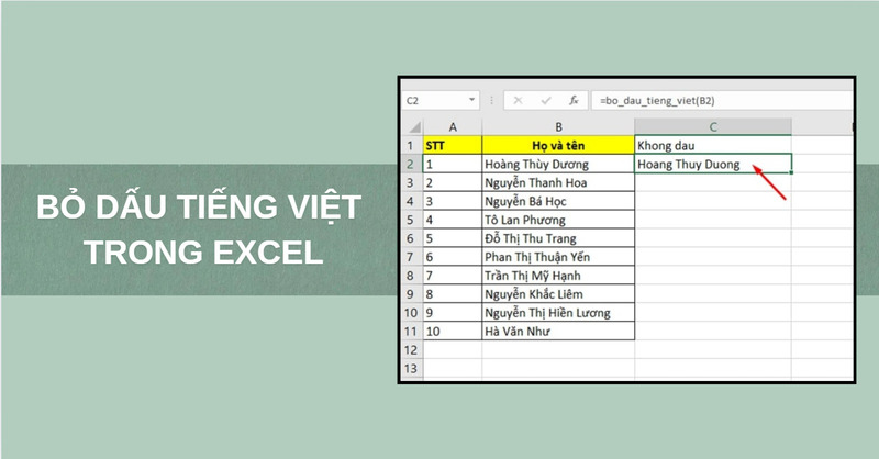Cách bỏ dấu tiếng Việt trong file Excel
