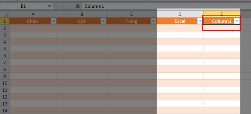 Cột mới được chèn vào bên phải và hiển thị tên “Column1”