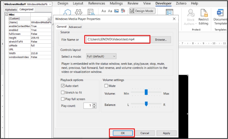 Chọn đường dẫn video trong phần File Name và xác nhận