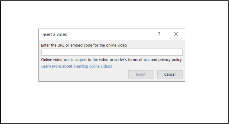 Hộp thoại nhập URL hoặc mã nhúng của video online