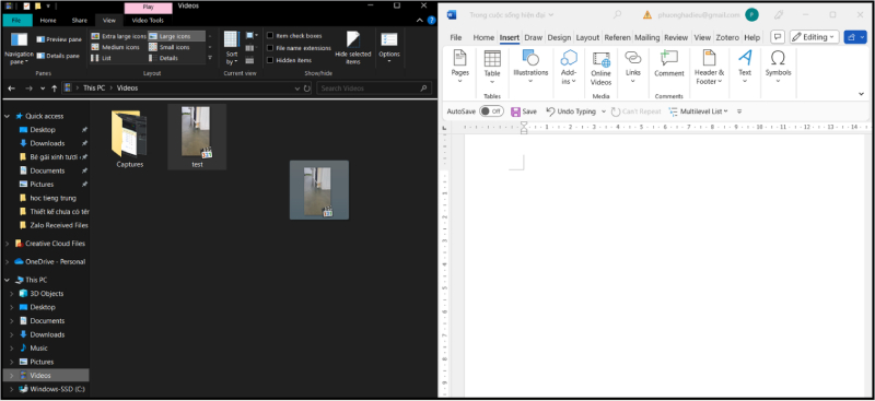 Kéo thả video từ thư mục vào tài liệu Word