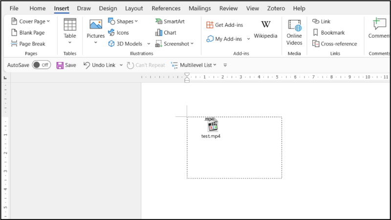 Video được thả vào trang Word