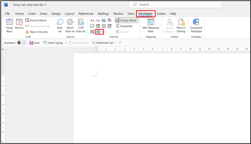 Mở tab Developer trong Word