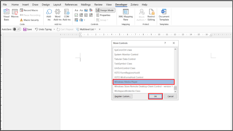 Chọn Windows Media Player để nhúng video