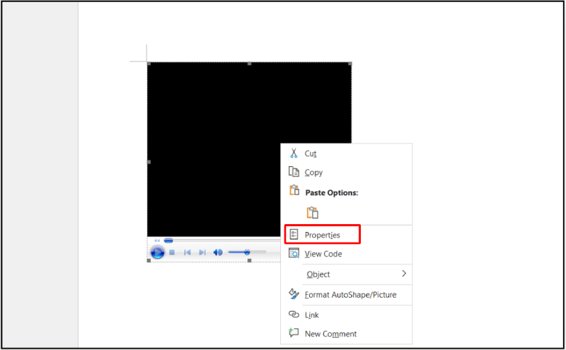 Nhấp chuột phải vào khung phát video và chọn Properties