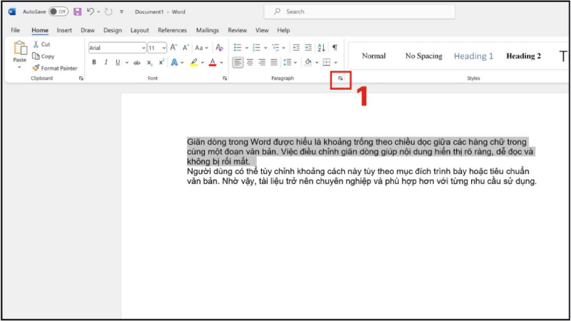 Mở hộp thoại Paragraph từ thẻ Home