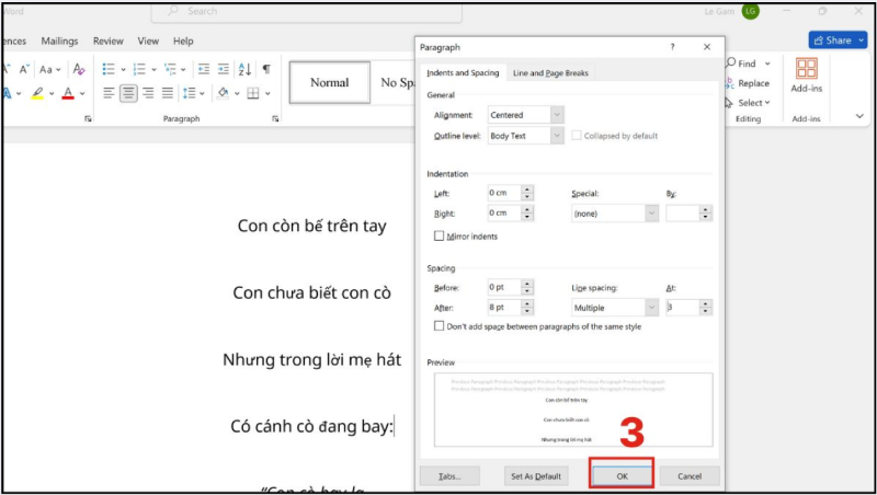 Xem trước kết quả giãn dòng trong phần Preview