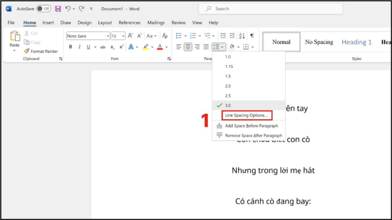 Chỉnh giãn dòng trong Word với tùy chọn Line Spacing Options