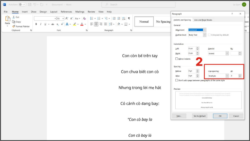 Điều chỉnh các thông số tại mục Line Spacing để giãn dòng