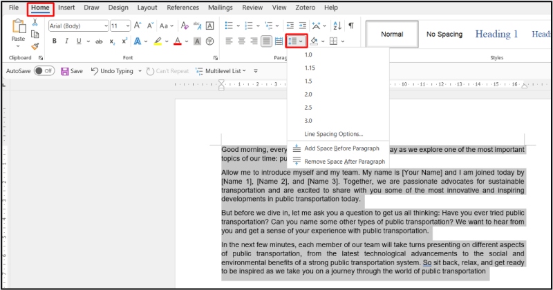 Điều chỉnh giãn dòng trong Word với tùy chọn mức giãn dòng