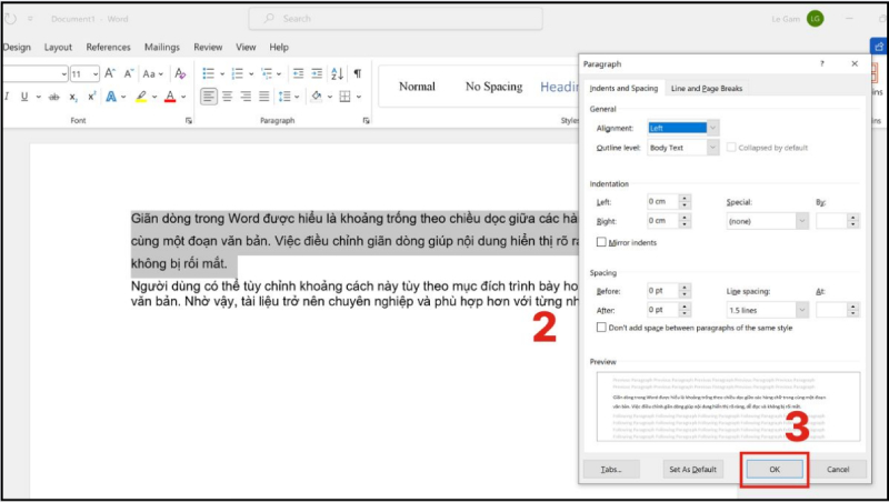 Chọn OK để thiết lập cài đặt