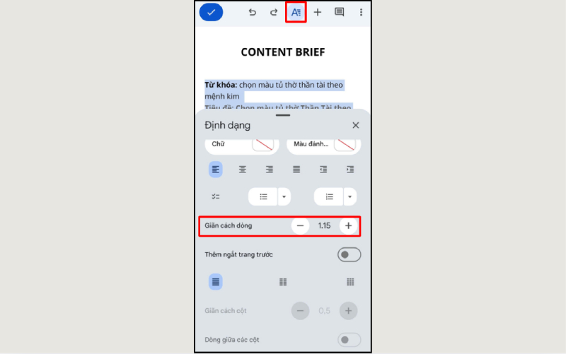 Giao diện Word trên điện thoại