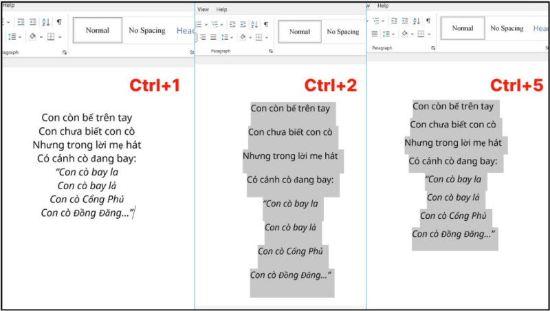 Tùy chỉnh giãn dòng trong Word với phím tắt Ctrl+1, Ctrl+2, Ctrl+5