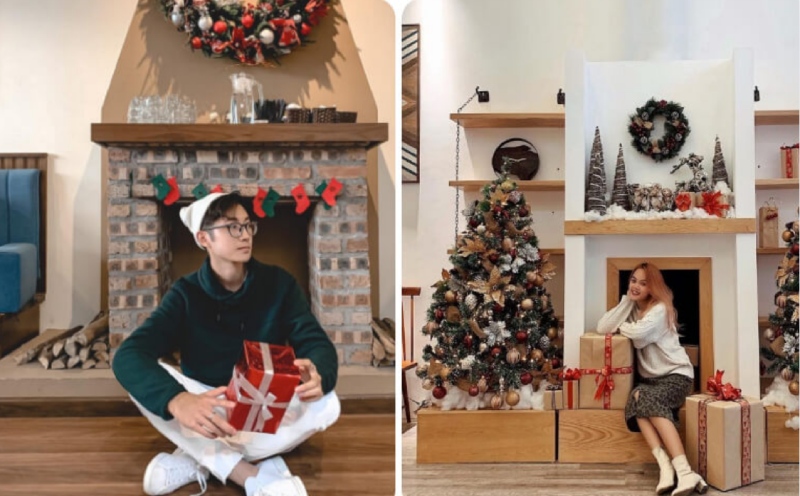 Tạo dáng chụp ảnh Noel với lò sưởi