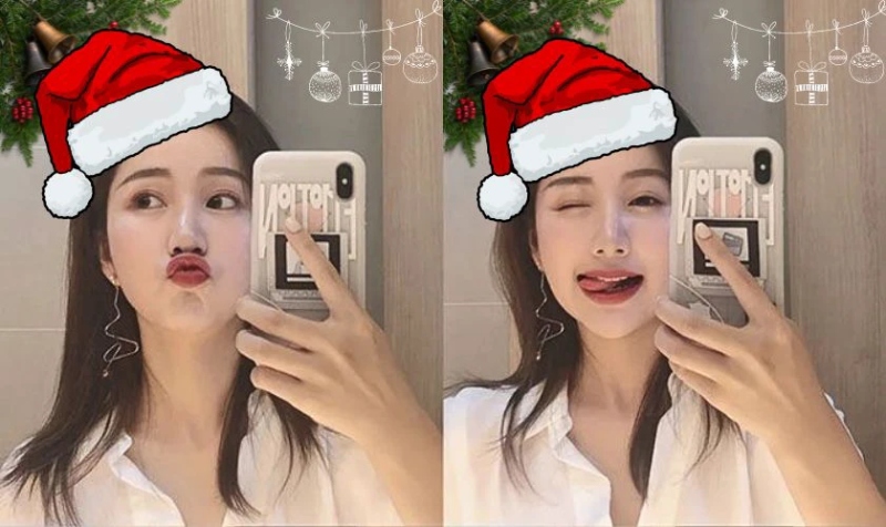 Chụp ảnh Giáng Sinh trước gương