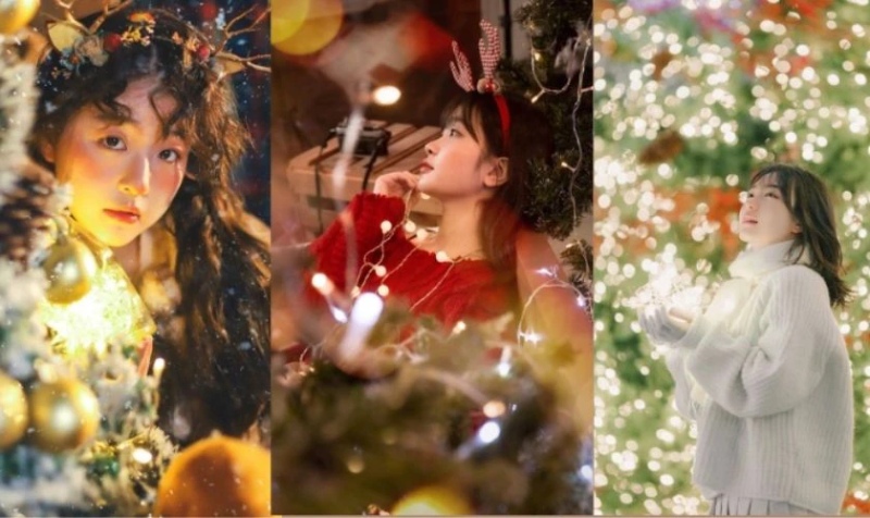 Tạo dáng chụp ảnh Noel với đèn led