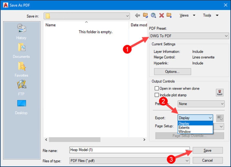 Cài đặt tùy chọn xuất PDF trong AutoCAD
